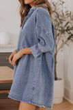 Distressed Collared Neck Flounce Sleeve Denim Dress - Trendsi - Flyclothing LLC