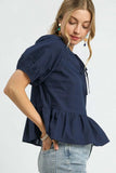 Umgee Tie Front Puff Sleeve Blouse - Trendsi - Flyclothing LLC