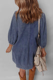 Tie Neck Long Sleeve Mini Denim Dress - Trendsi - Flyclothing LLC