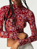Floral Mock Neck Long Sleeve Top - Trendsi - Flyclothing LLC