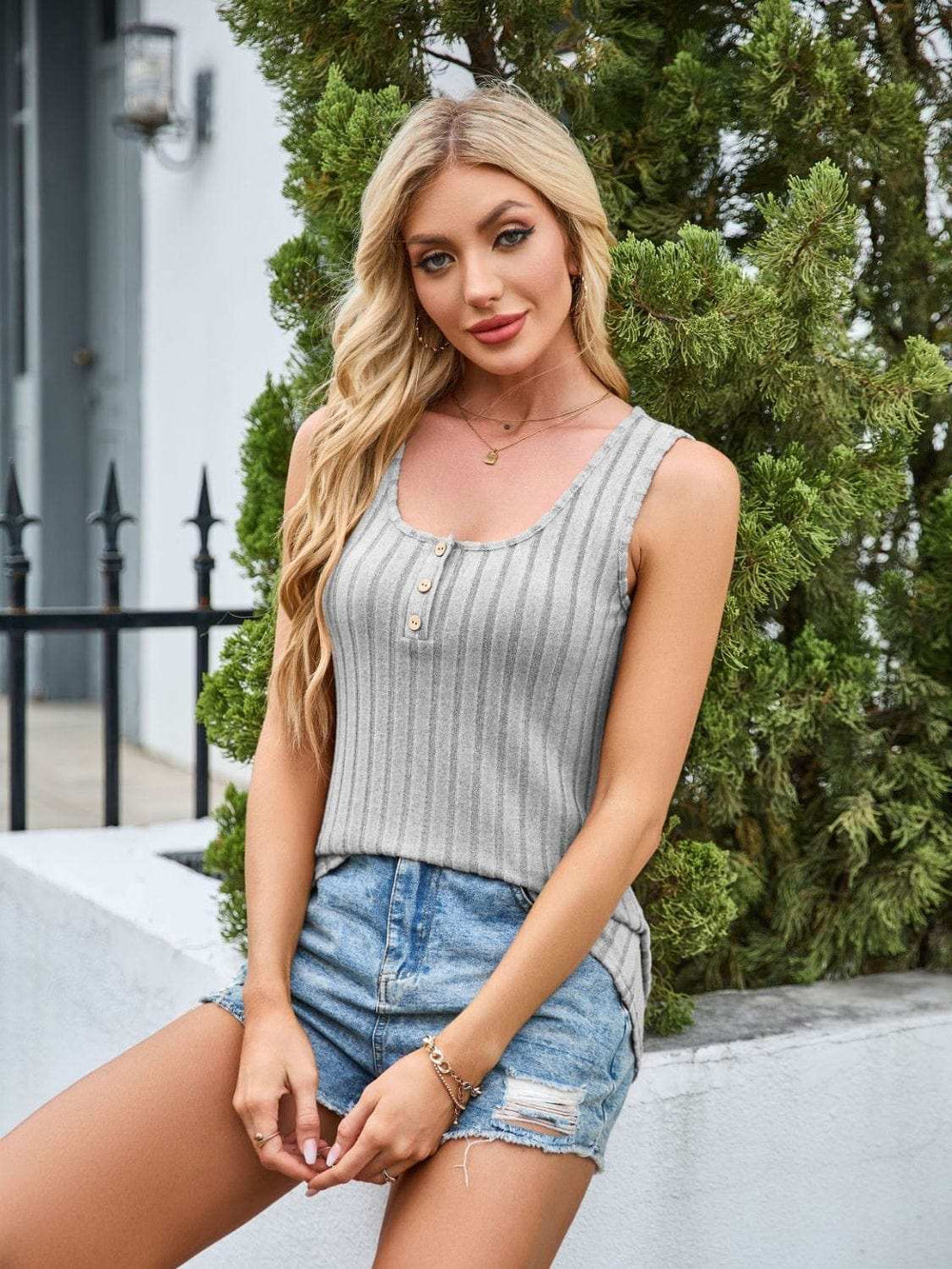 Scoop Neck Wide Strap Tank - Trendsi - Flyclothing LLC