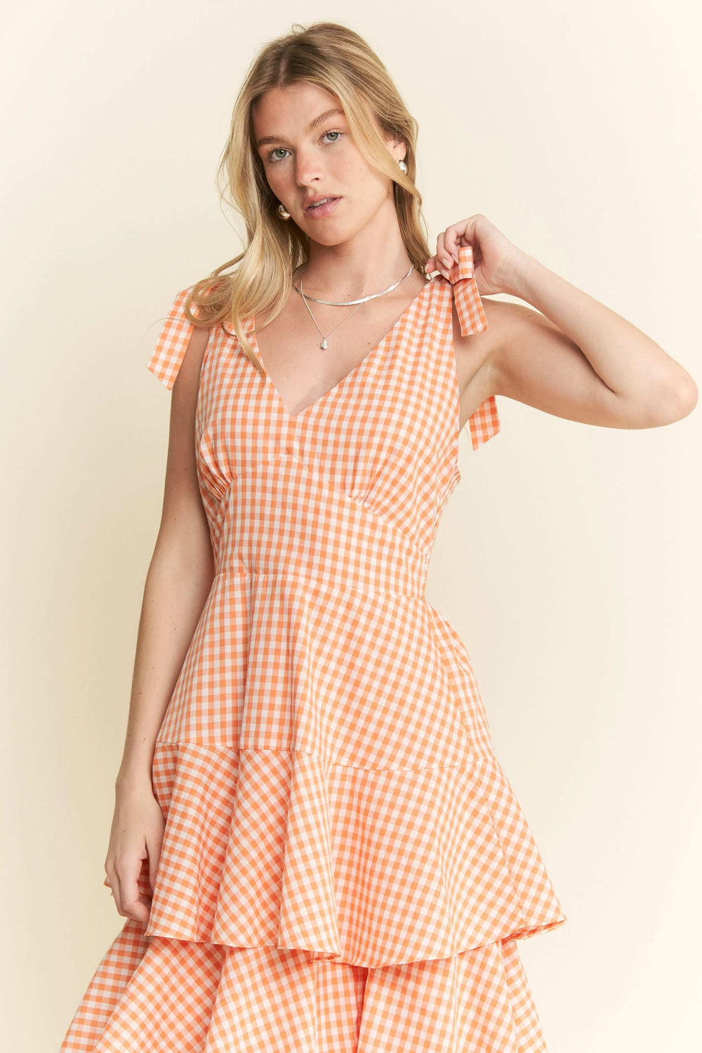 Jade By Jane Sleeveless Gingham Print Tiered Midi Dress - Trendsi - Flyclothing LLC