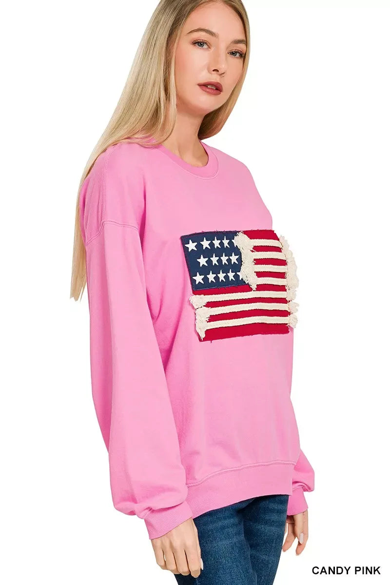 Zenana French Terry American Flag Pullover - Trendsi - Flyclothing LLC