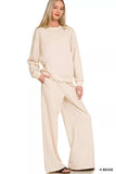 Zenana Scuba Crewneck Pullover and Pants Set - Trendsi - Flyclothing LLC