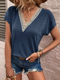 Full Size Lace Detail V-Neck Short Sleeve T-Shirt - Trendsi - Flyclothing LLC