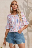 Printed Round Neck Flounce Sleeve Blouse - Trendsi - Flyclothing LLC