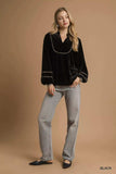 Umgee Velvet Long Sleeve Blouse with Contrast Trim - Trendsi - Flyclothing LLC