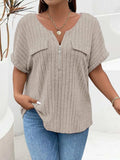 Plus Size Half Zip Short Sleeve T-Shirt - Trendsi - Flyclothing LLC