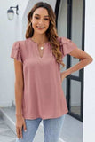 Ruffled Notched Short Sleeve Blouse - Trendsi - Flyclothing LLC
