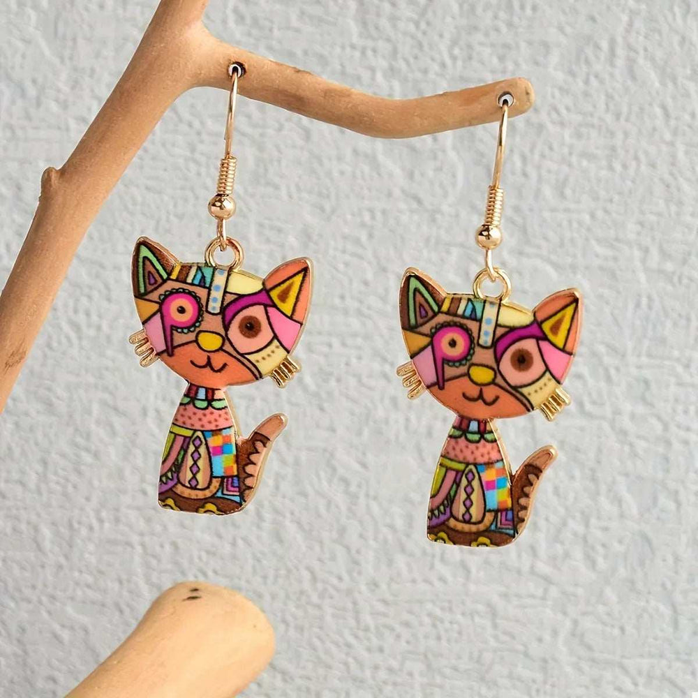Colorful Cat Dangle Earrings - Trendsi - Flyclothing LLC