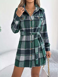 Plaid Button Front Tie Waist Shirt Dress - Trendsi - Flyclothing LLC