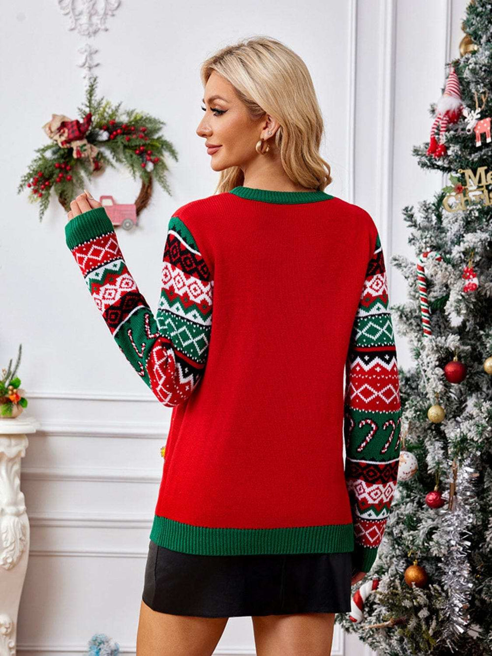 Christmas Element Round Neck Long Sleeve Sweater - Trendsi - Flyclothing LLC