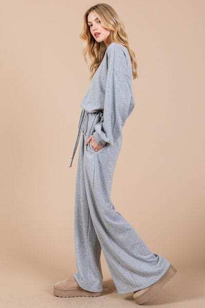 Ces Femme Boat Neck Long Sleeve Drawstring Jumpsuit - Trendsi - Flyclothing LLC