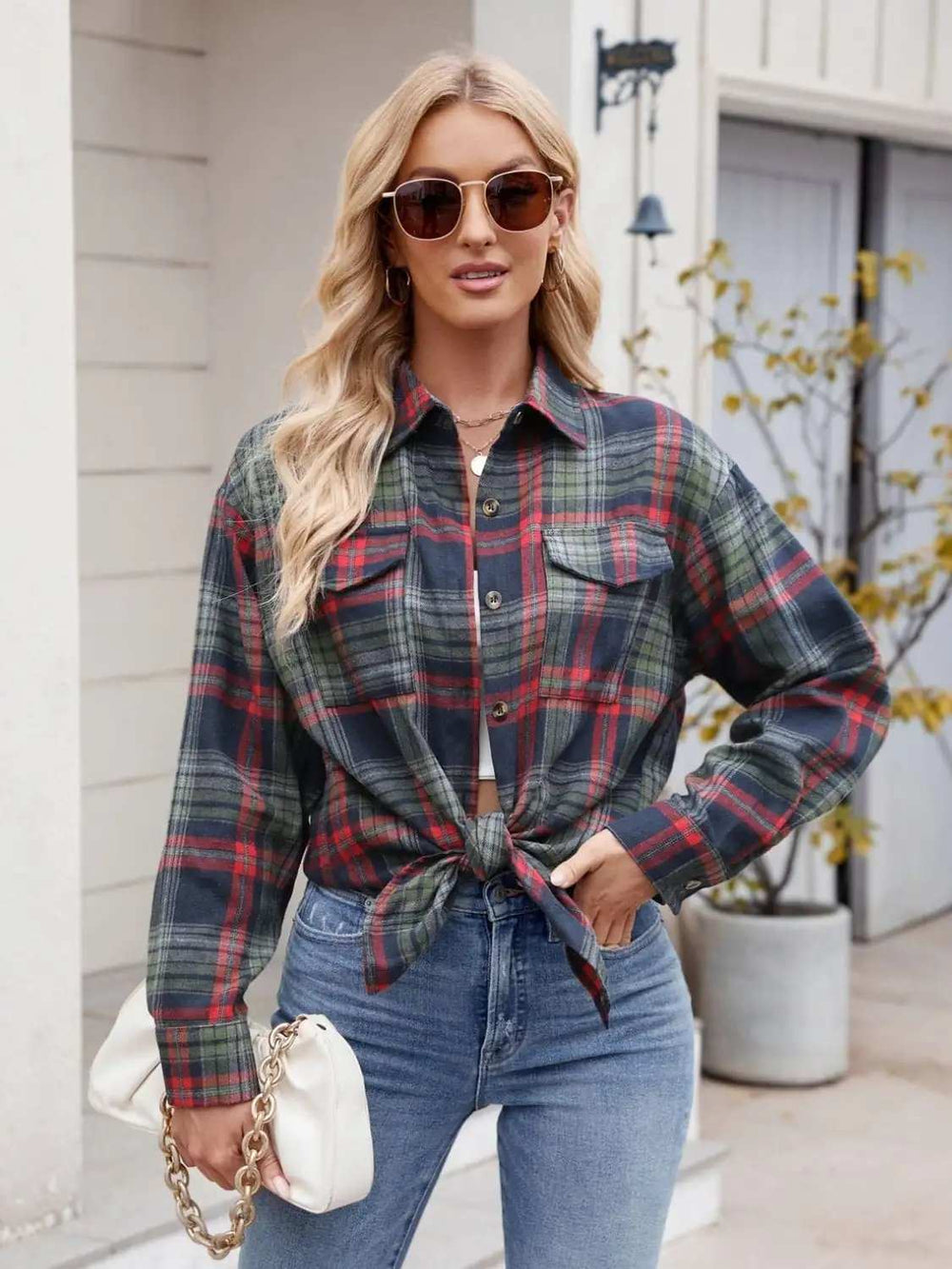 Plaid Button Up Long Sleeve Shirt - Trendsi - Flyclothing LLC