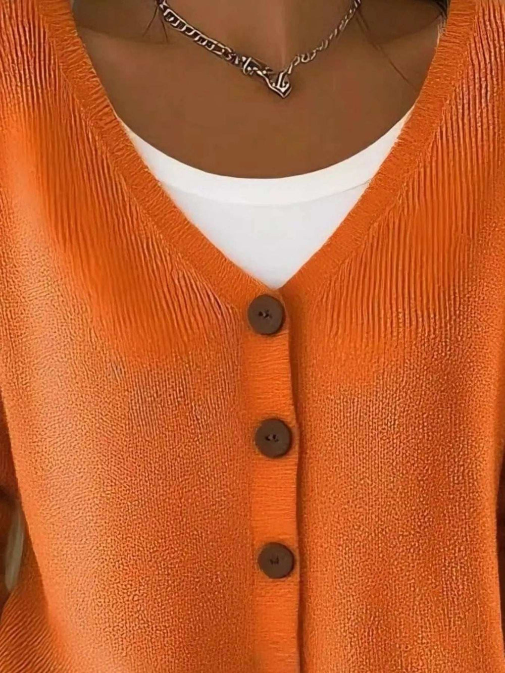 Full Size Button-Front V-Neck Cardigan Plus Size - Trendsi - Flyclothing LLC