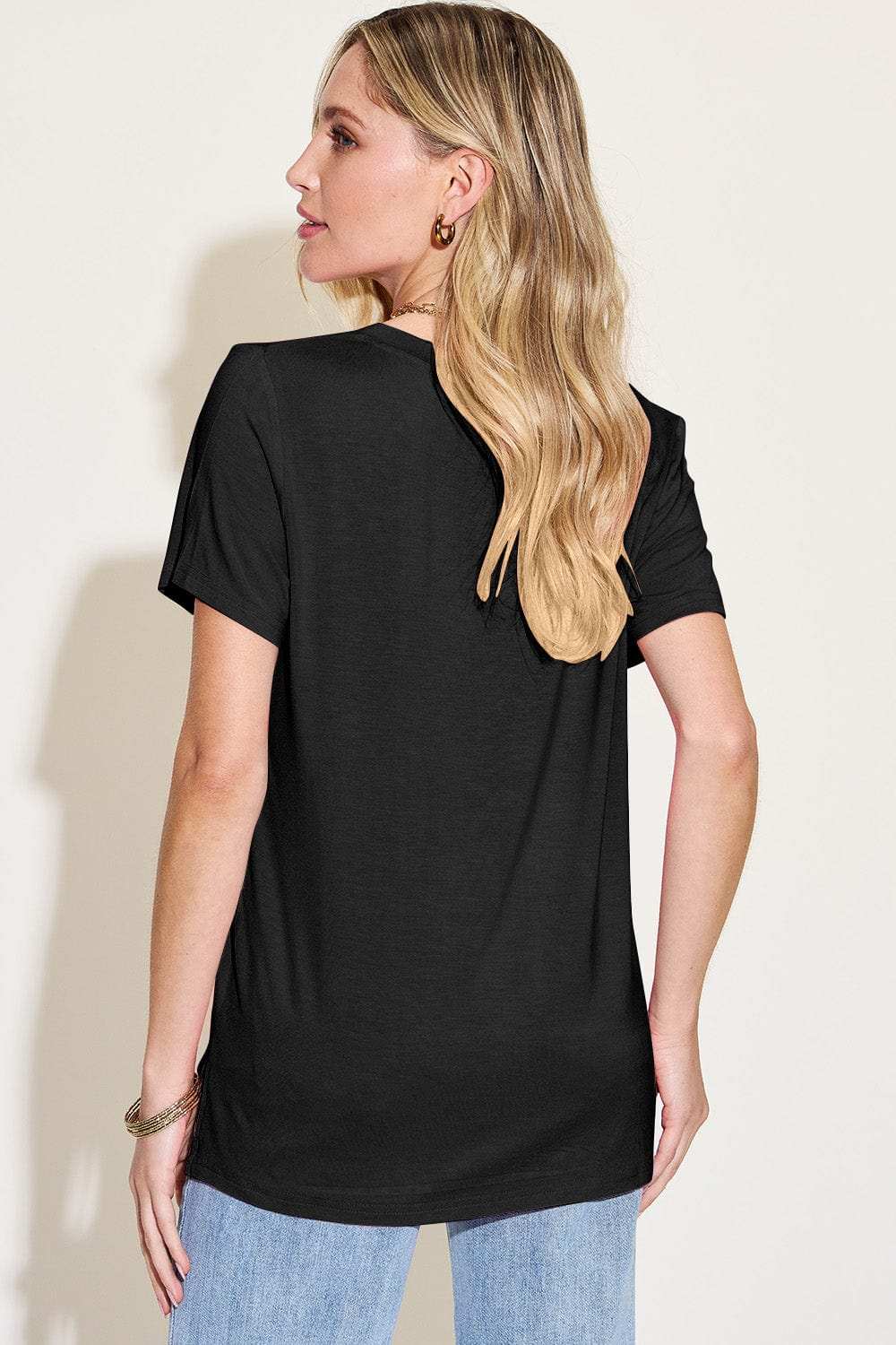 Basic Bae Bamboo Full Size V-Neck High-Low T-Shirt - Trendsi - Flyclothing LLC