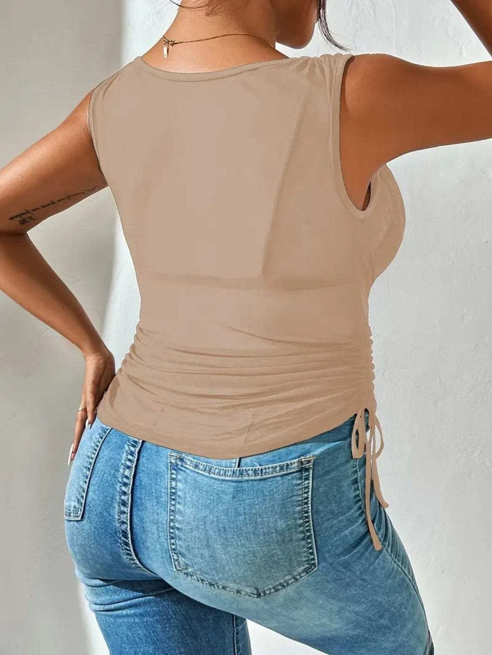 Side Drawstring Ruched Tank - Trendsi - Flyclothing LLC