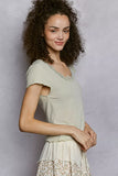 POL Round Neck Short Sleeve Crop T-Shirt with Lace Trim - Trendsi - Flyclothing LLC