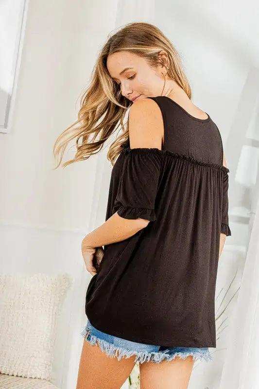 Heimish Full Size Frill Round Neck Cold Shoulder T-Shirt Plus Size - Trendsi - Flyclothing LLC