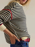 Striped Knit Round Neck Sweater - Trendsi - Flyclothing LLC