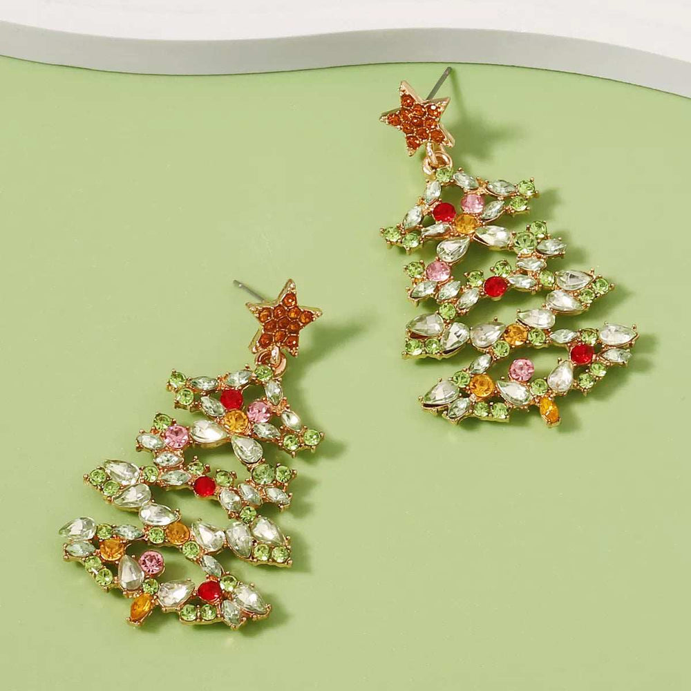 Christmas Tree Earrings with Rhinestones - Trendsi - Flyclothing LLC