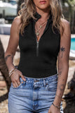 Zip Up Mock Neck Sleeveless Bodysuit - Trendsi - Flyclothing LLC