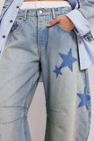 Contrast Star Wide Leg Jeans - Trendsi - Flyclothing LLC