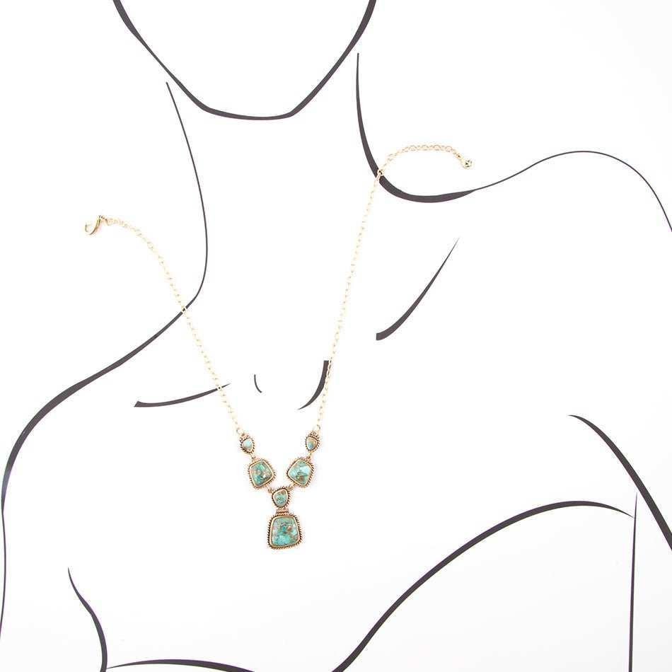 Earth and Sky Blue Turquoise Golden Necklace - Barse Jewelry - Flyclothing LLC