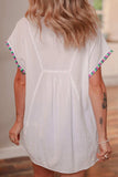 Tassel Tie Neck Short Sleeve Blouse - Trendsi - Flyclothing LLC