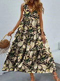 Printed V-Neck Tiered Maxi Tank Dress - Trendsi - Flyclothing LLC