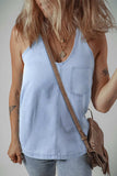 Backless Halter Neck Denim Top - Trendsi - Flyclothing LLC
