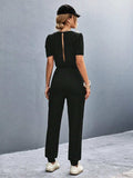 Round Neck Short Sleeve Jumpsuit - Trendsi - Flyclothing LLC