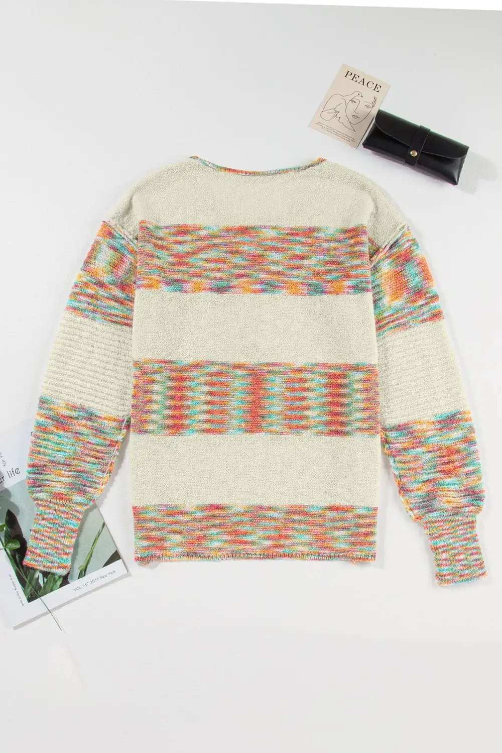 Contrast Half Button Long Sleeve Sweater - Trendsi - Flyclothing LLC