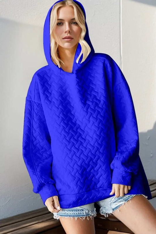 Double Take Full Size Texture Drop Shoulder Long Sleeve Hoodie - Trendsi - Flyclothing LLC