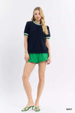 Umgee Puff Sleeve Knit Top with Contrast Rib Trim - Trendsi - Flyclothing LLC