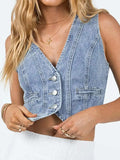 Button Up Sleeveless Denim Top - Trendsi - Flyclothing LLC