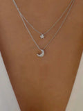 Double Layered Star and Moon Pendant Necklace - Trendsi - Flyclothing LLC