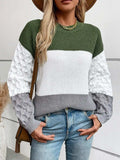 Color Block Round Neck Long Sleeve Sweater - Trendsi - Flyclothing LLC
