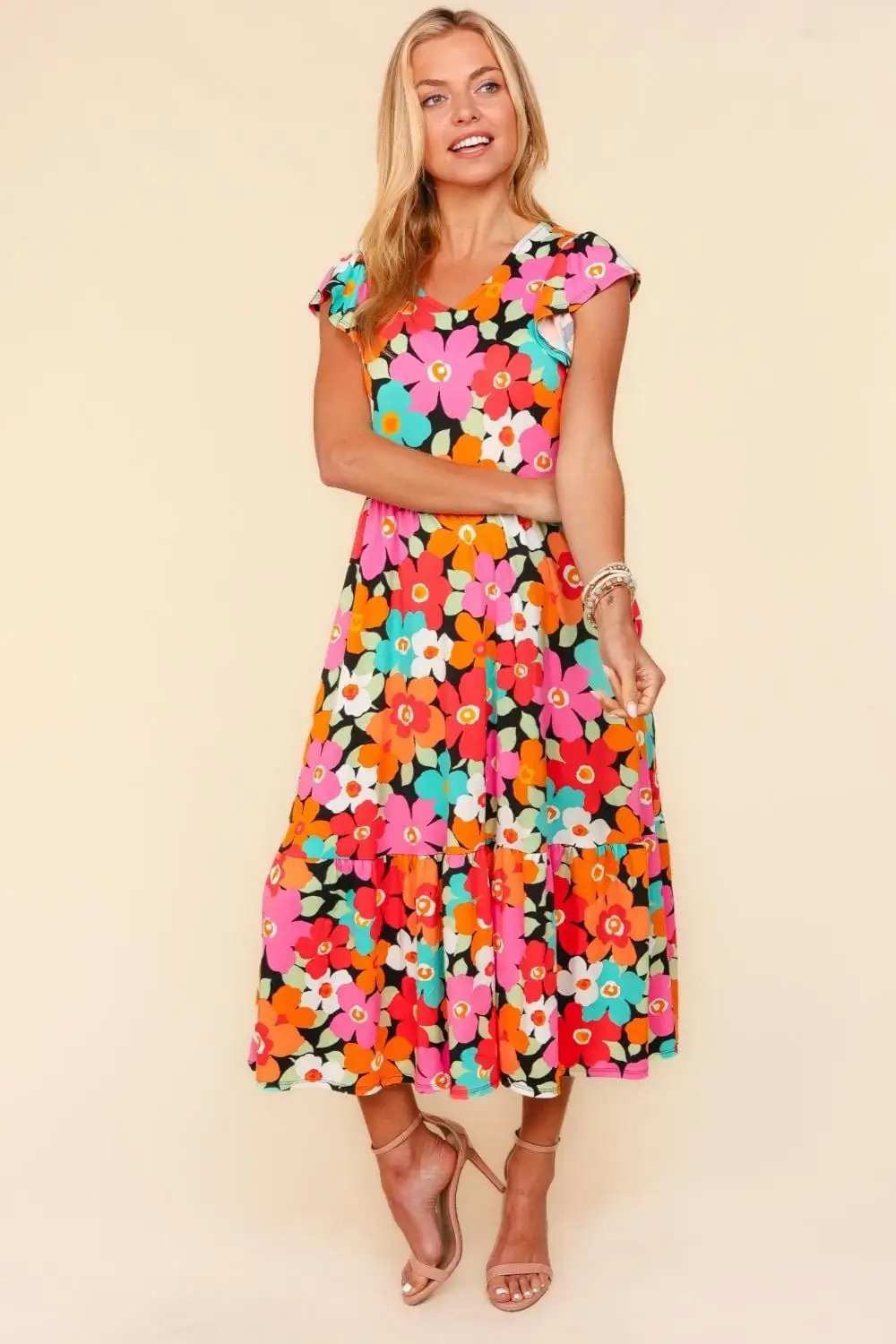 Haptics Floral Midi Dress with Side Pockets - Trendsi - Flyclothing LLC