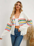 Drawstring Striped Dropped Shoulder Hooded Cardigan - Trendsi - Flyclothing LLC