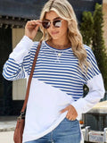 Slit Contrast Striped Long Sleeve Sweatshirt - Trendsi - Flyclothing LLC