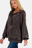 Zenana Acid Wash Fleece Kangaroo Hoodie - Trendsi - Flyclothing LLC
