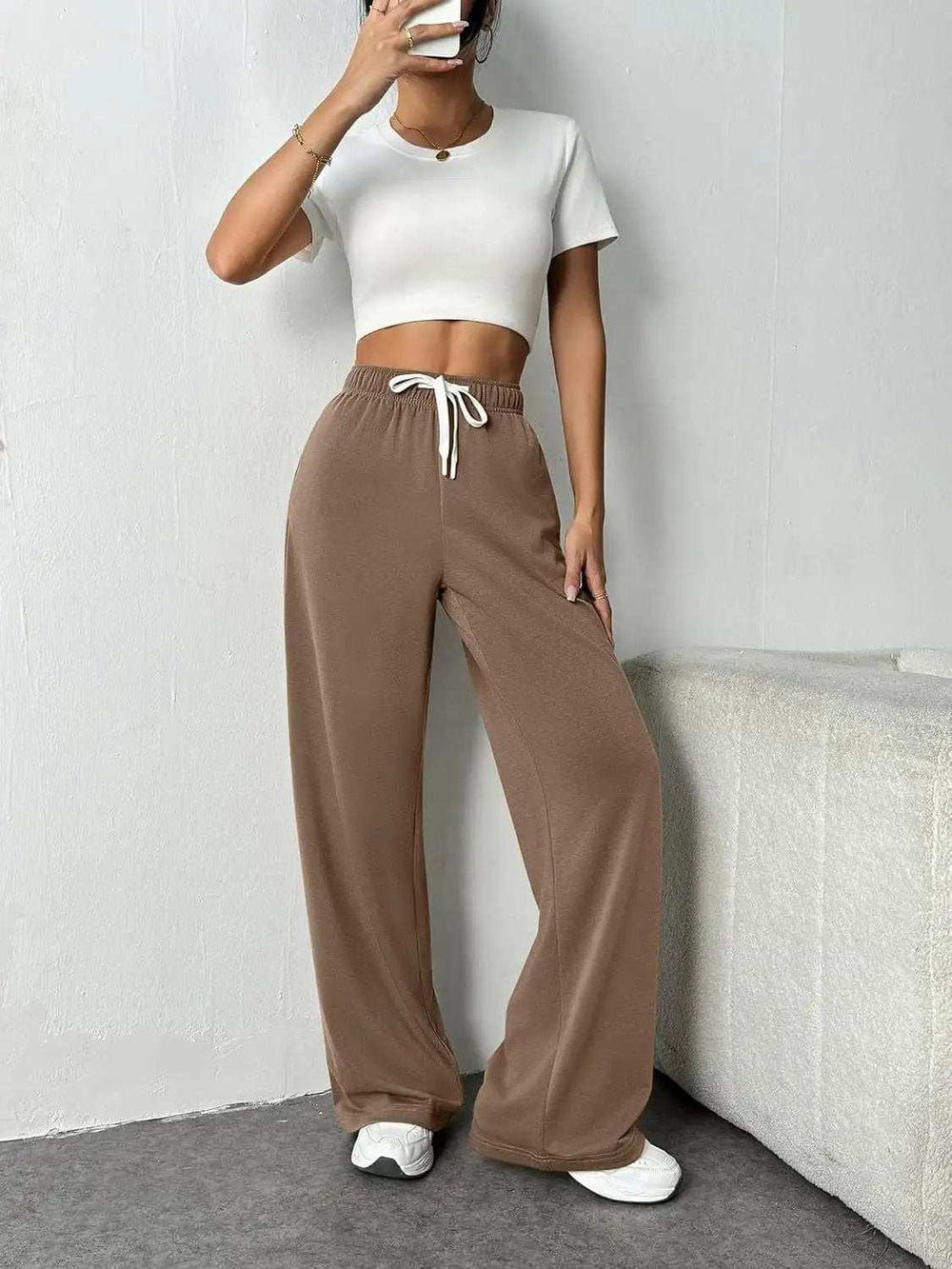 Drawstring Wide Leg Pants with Pockets - Trendsi - Flyclothing LLC