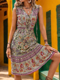 Printed Tie Neck Sleeveless Dress - Trendsi - Flyclothing LLC