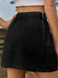 Adjustable Waist Denim Skirt with Pockets - Trendsi - Flyclothing LLC