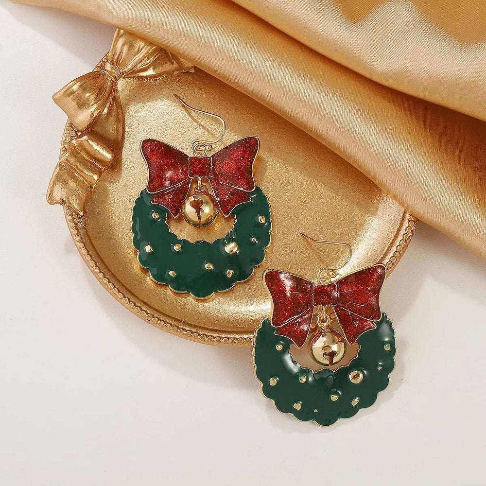 Christmas Wreath Bow Drop Earrings - Trendsi - Flyclothing LLC