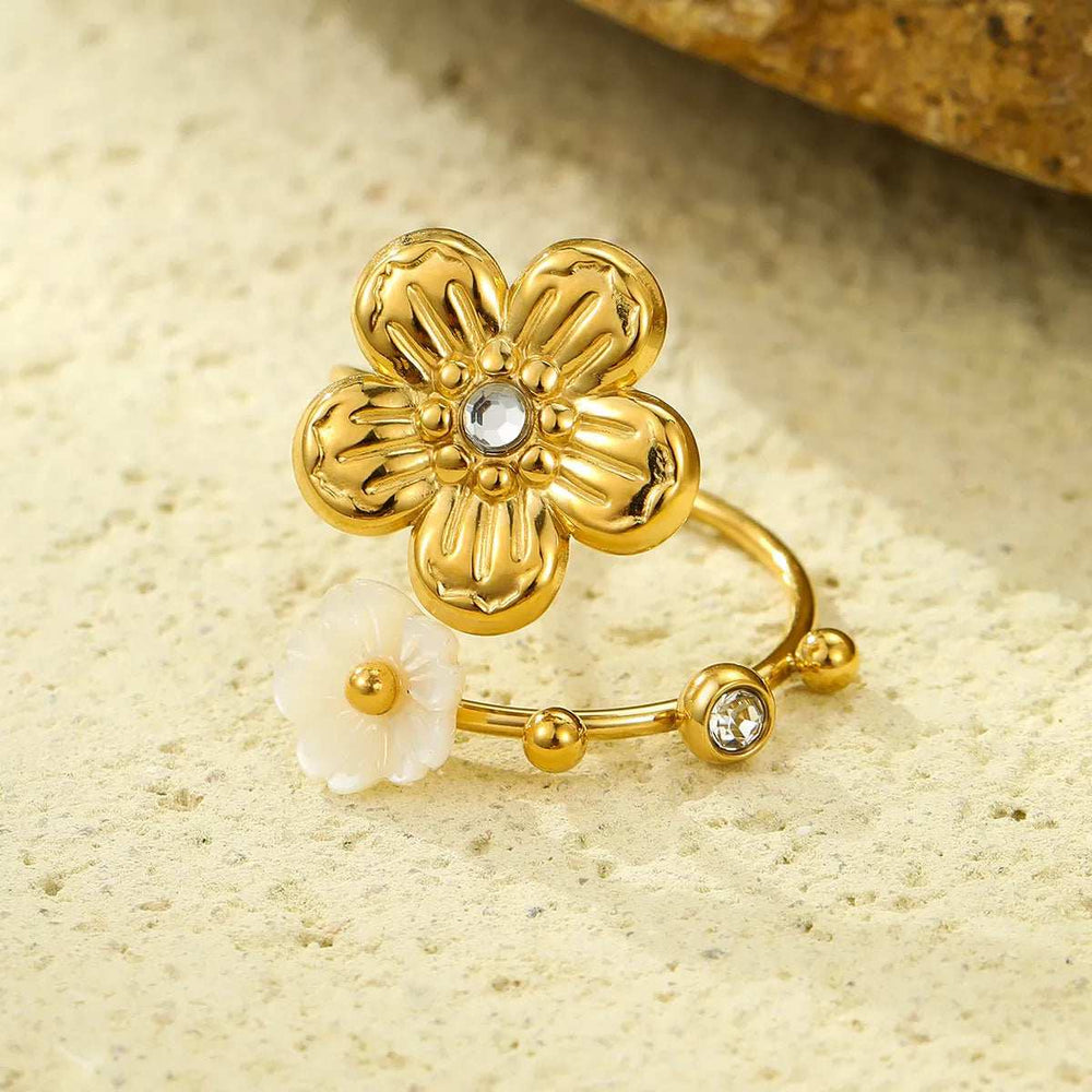 18K Gold-Plated Flower Open Ring - Trendsi - Flyclothing LLC