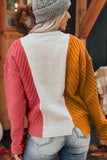 Color Block Textured Drop Shoulder Sweater - Trendsi - Flyclothing LLC