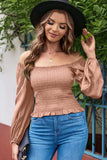 Smocked Square Neck Long Sleeve Blouse - Trendsi - Flyclothing LLC