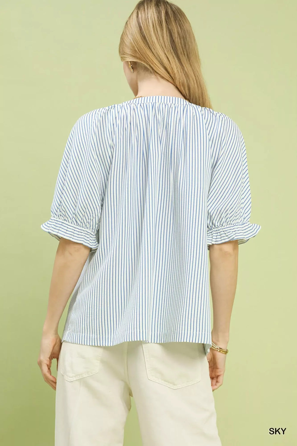 Umgee Stripe V-Neck Blouse - Trendsi - Flyclothing LLC